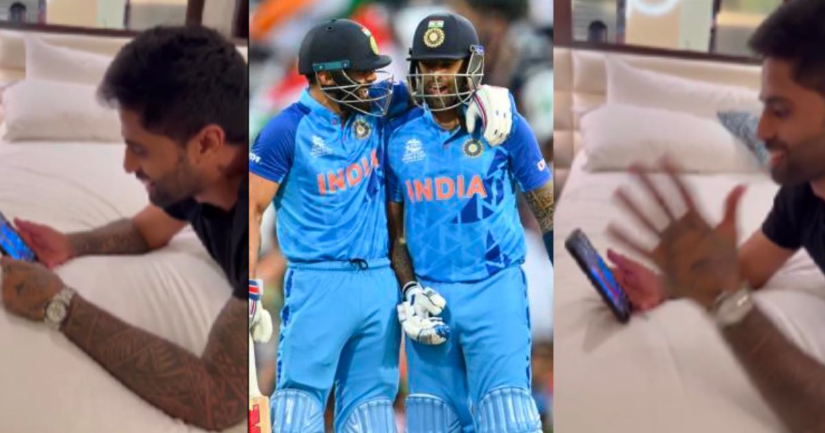 Suryakumar Yadav enjoys the highlights of his batting with Kohli while lying on the bed