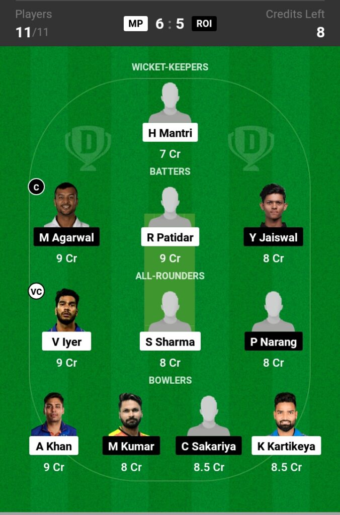 MP vs ROI Dream11 Prediction in Hindi