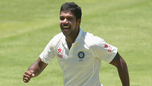 Varun Aaron of India celebrates33