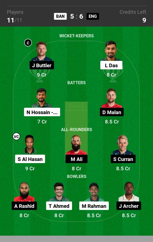 BAN vs ENG Dream11 Prediction in Hindi