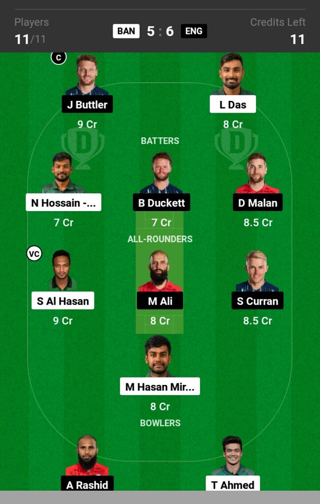 BAN vs ENG Dream11 Prediction in Hindi