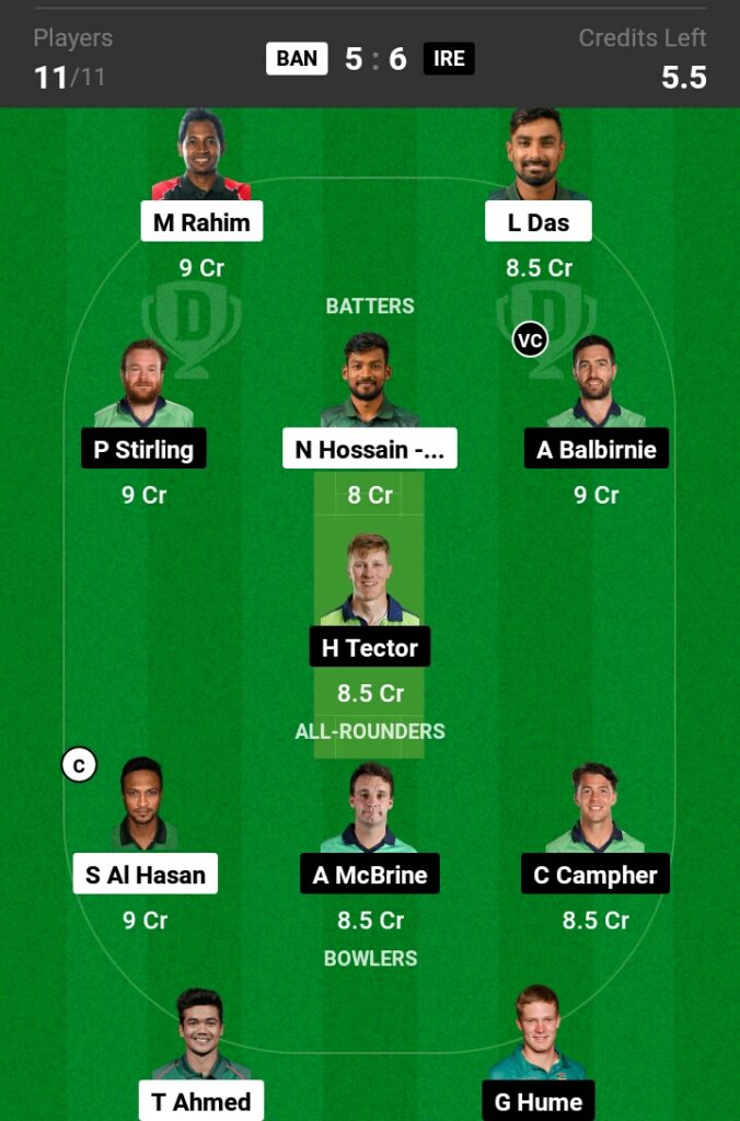 BAN vs IRE Dream11 Prediction in Hindi