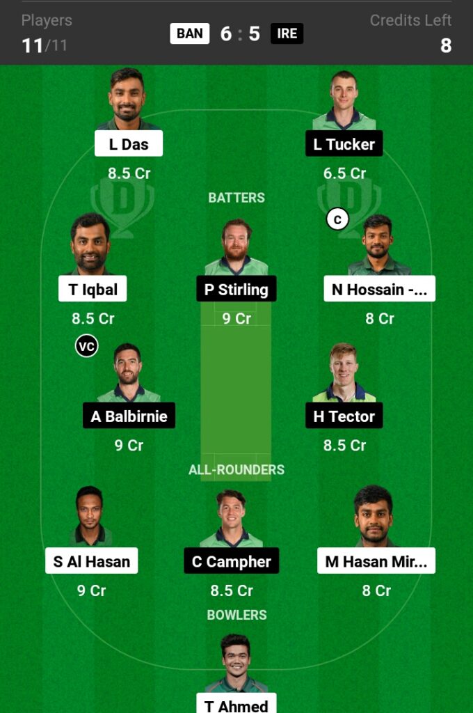 BAN vs IRE Dream11 Prediction in Hindi