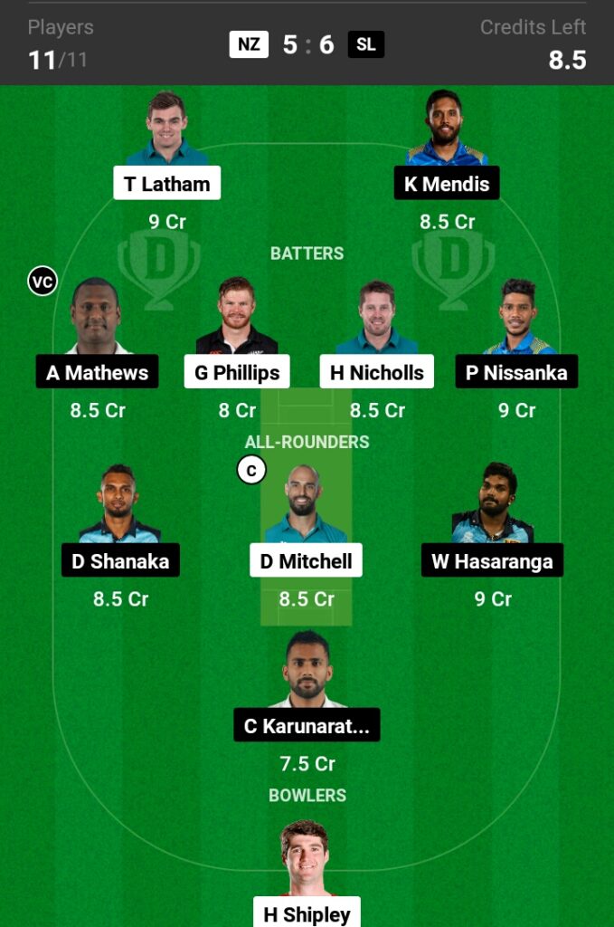 NZ vs SL Dream11 Prediction in Hindi