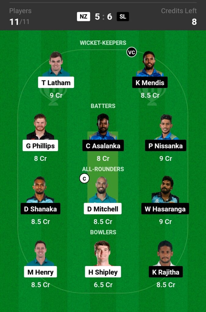 NZ vs SL Dream11 Prediction in Hindi