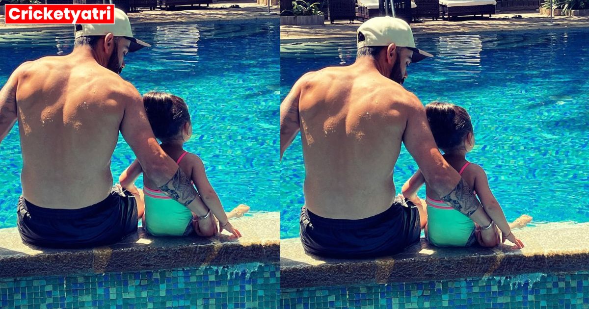 Cricketer was seen having fun in the swimming pool with daughter Vamika