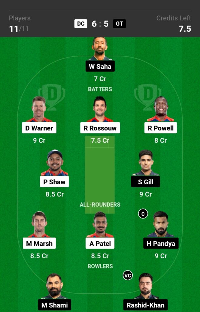 DC vs GT Dream11 Predictionc in Hindi,