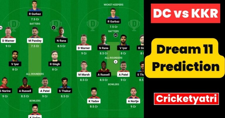 DC vs KKR Dream11 Prediction in Hindi