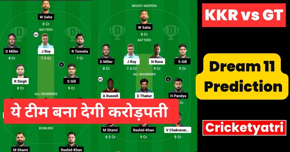 KKR vs GT Dream11 Prediction in Hindi