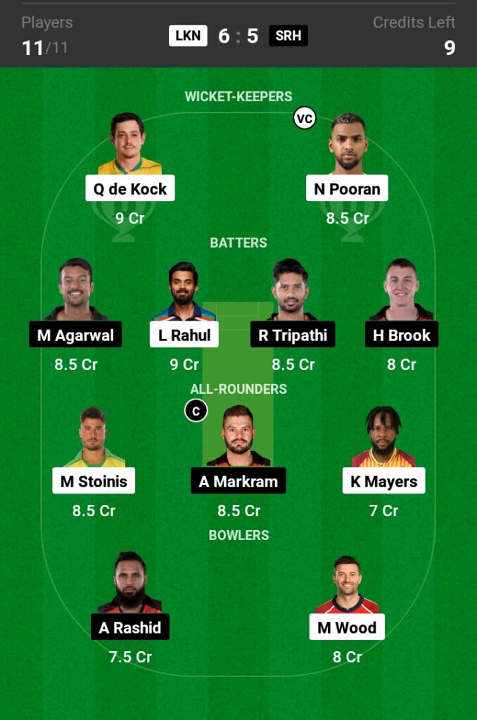 LSG vs SRH Dream11 Predictions in Hindi