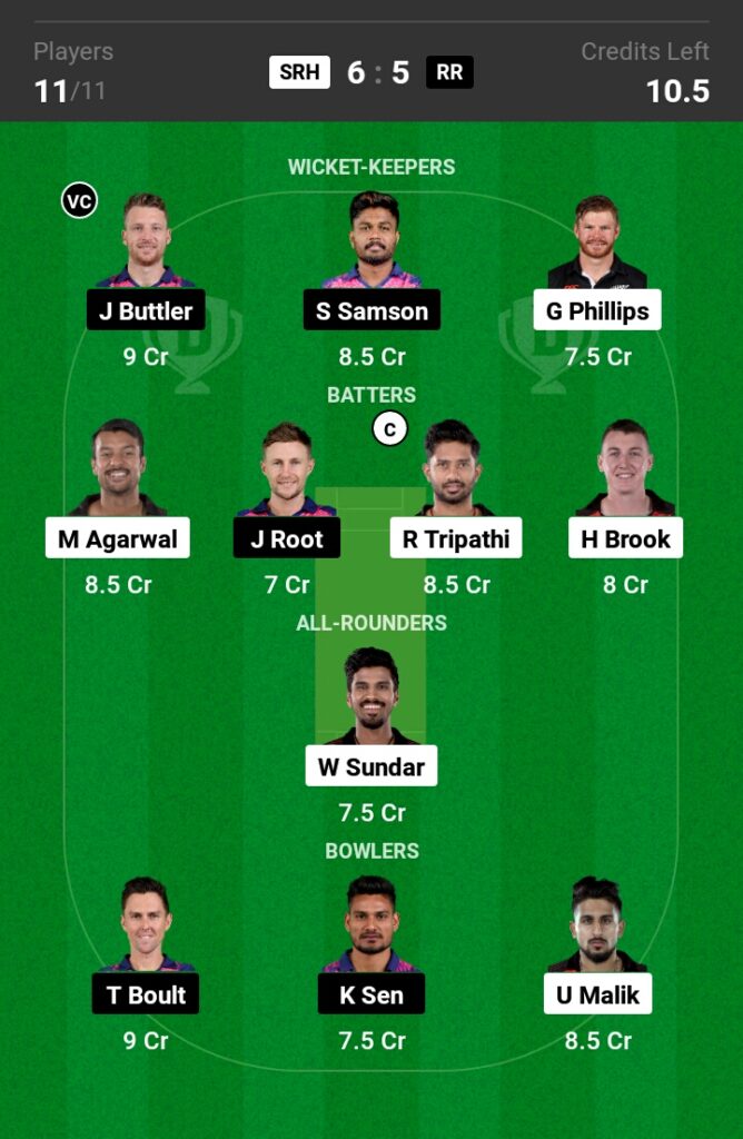 SRH vs RR Dream11 Predictions in Hindi