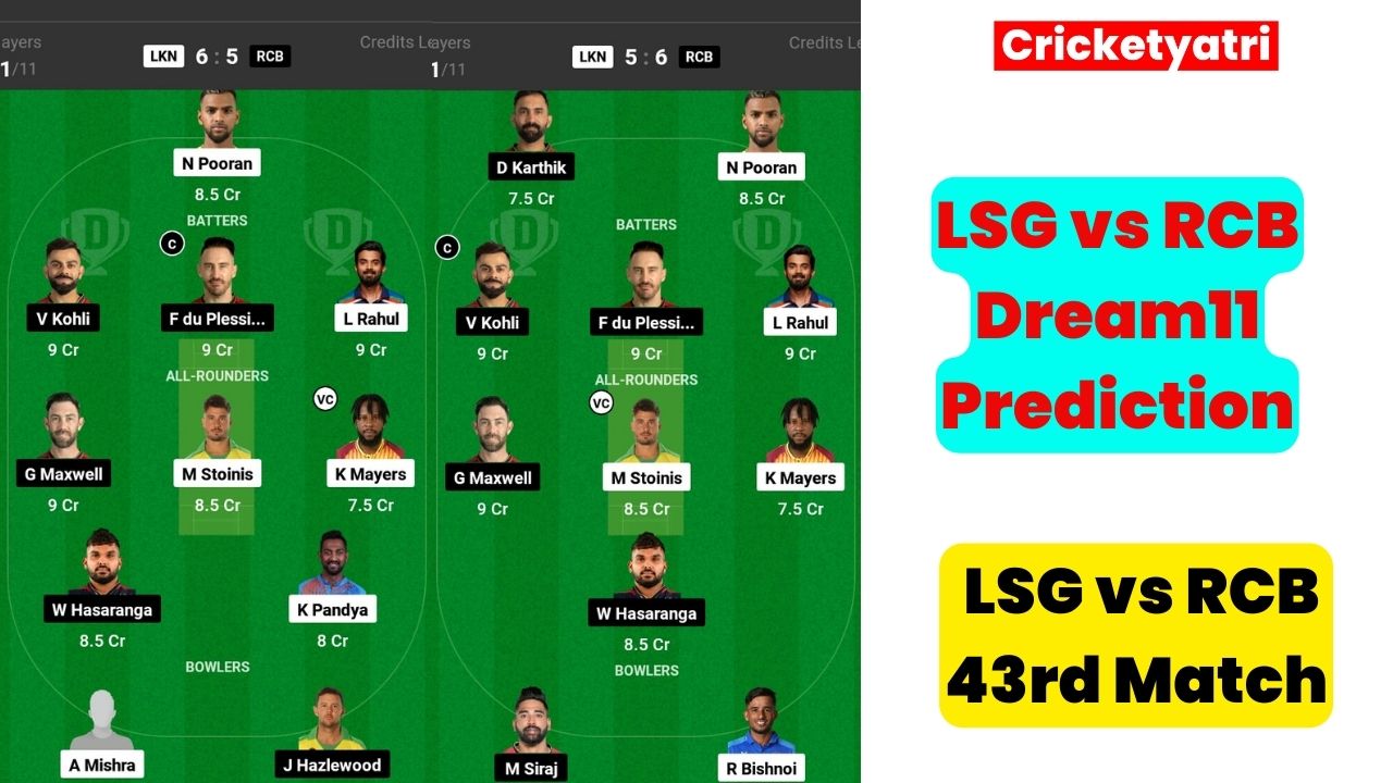 LSG vs RCB Dream11 Prediction in Hindi
