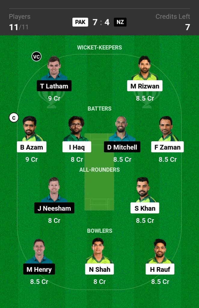 PAK vs NZ Dream11 Prediction in Hindi