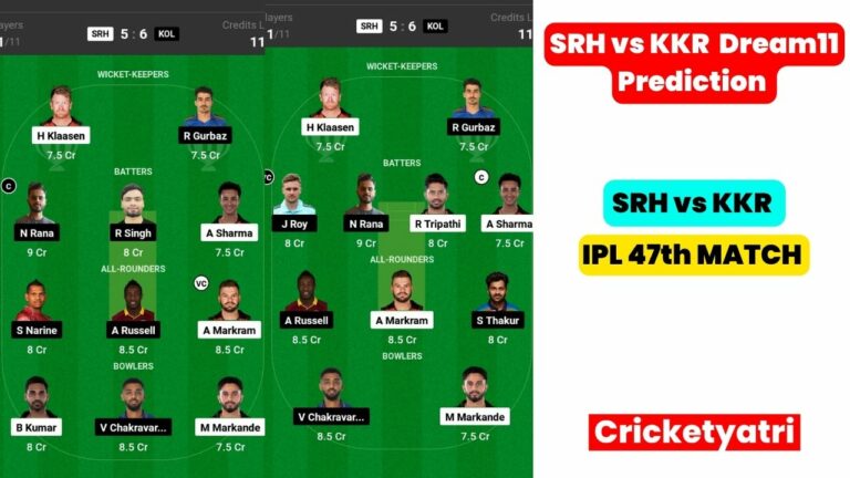 SRH vs KKR Dream11 Prediction