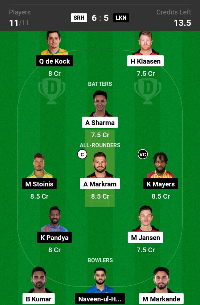 SRH vs LSG Dream11 Prediction in Hindi