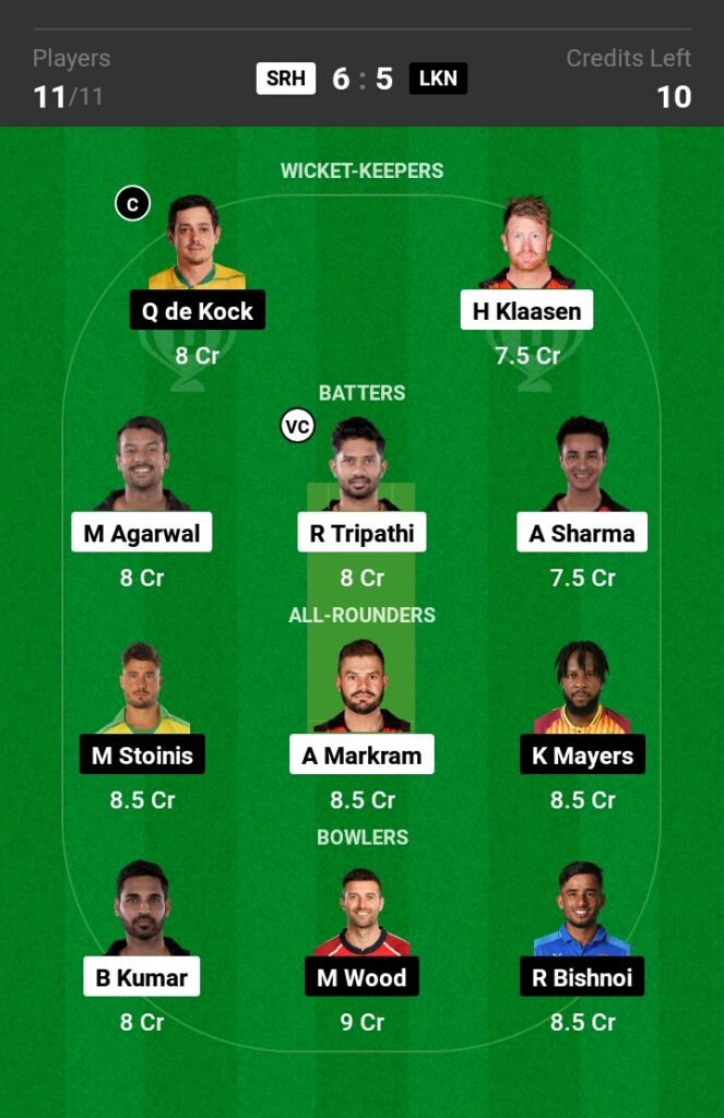 SRH vs LSG Dream11 Prediction in Hindi