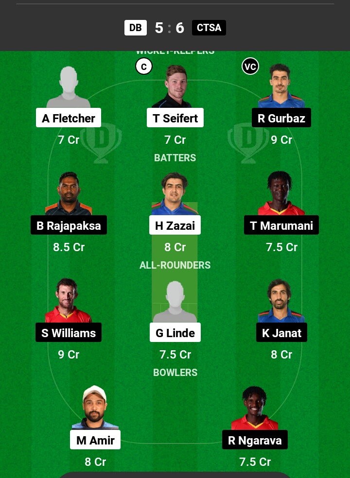 DB vs CTSA  Dream11 Prediction in Hindi, Dream11 Team, Fantasy Cricket, Pitch Report, Zim Afro T10 2023