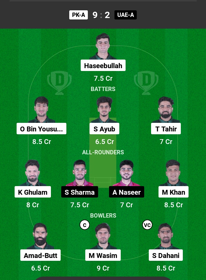 PAK A vs UAE Dream11 Prediction in Hindi