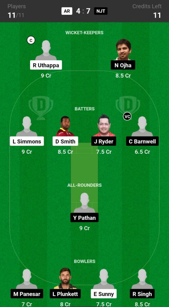 AR vs NJT Dream11