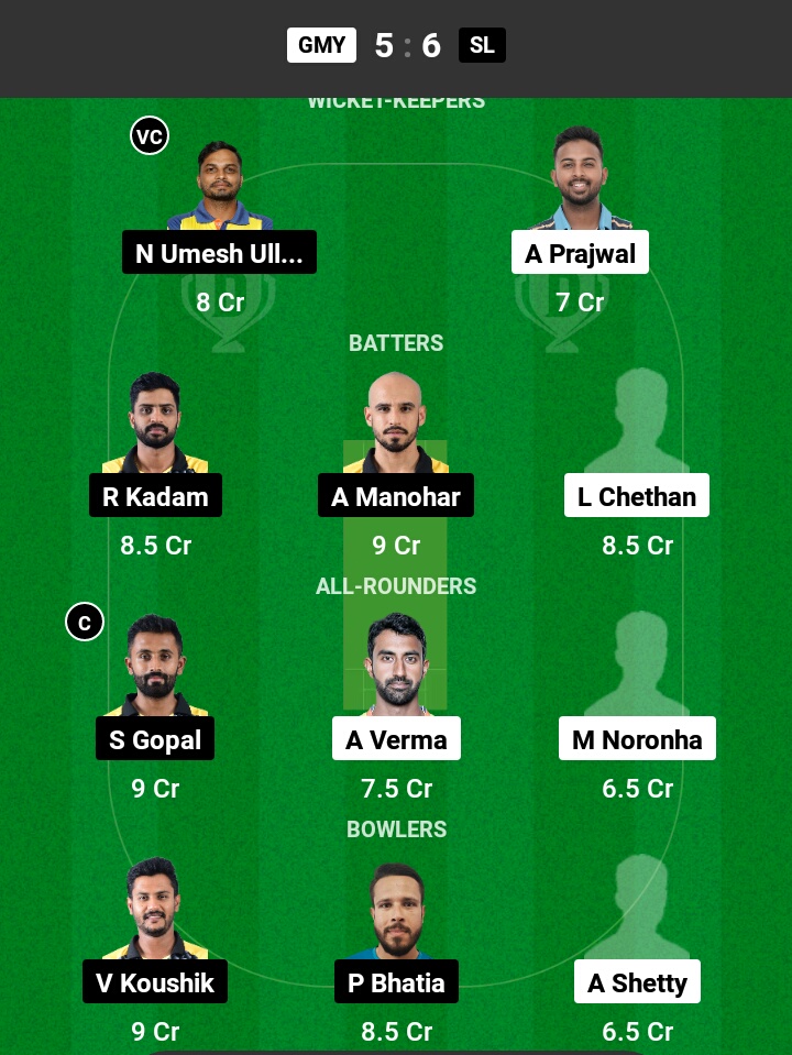 GMY vs SL Dream11 Prediction in Hindi