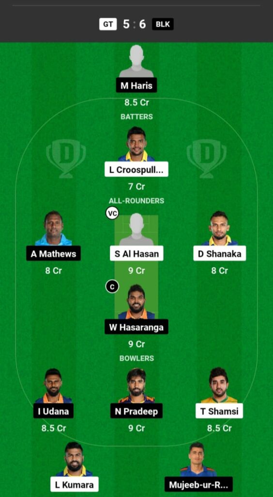 GT vs BLK Dream11