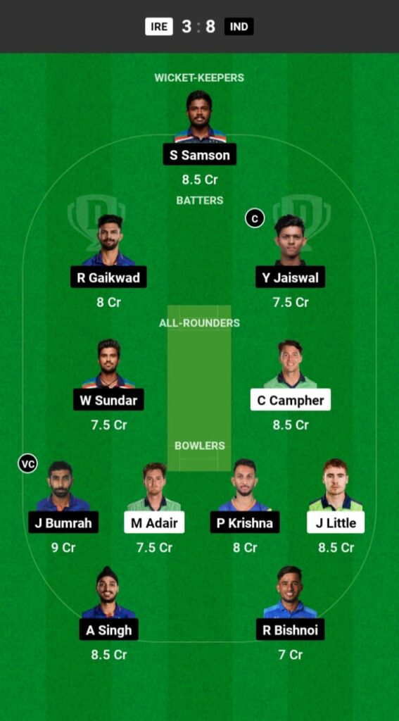 IRE vs IND  Dream11