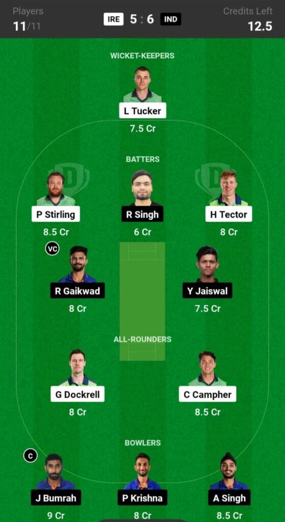 IRE vs IND Dream11