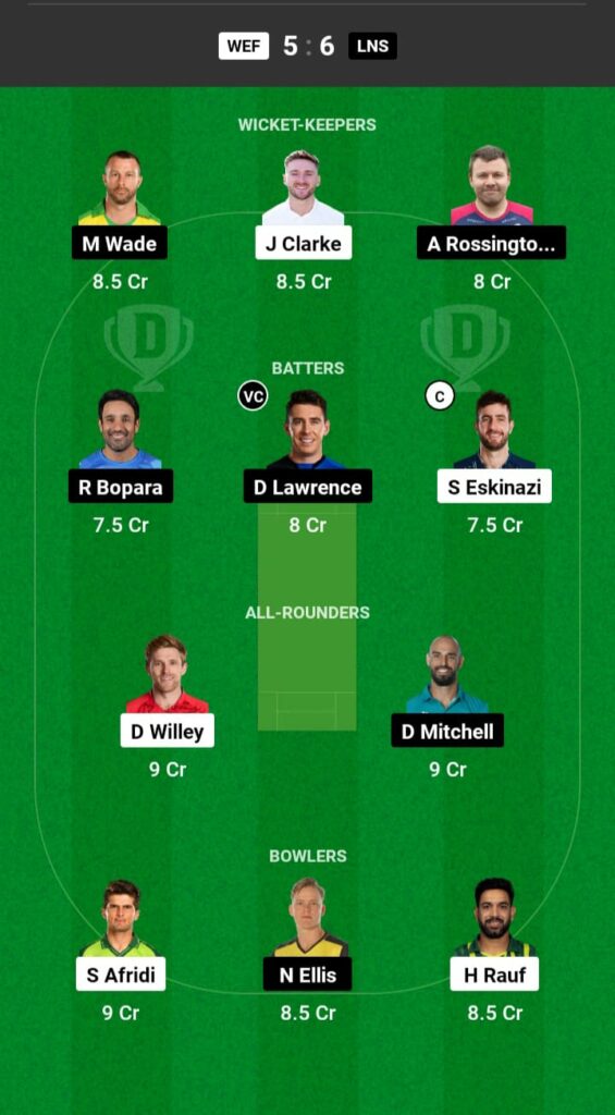 WEF vs LNS Dream11