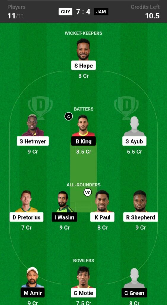 GUY vs JAM Dream11