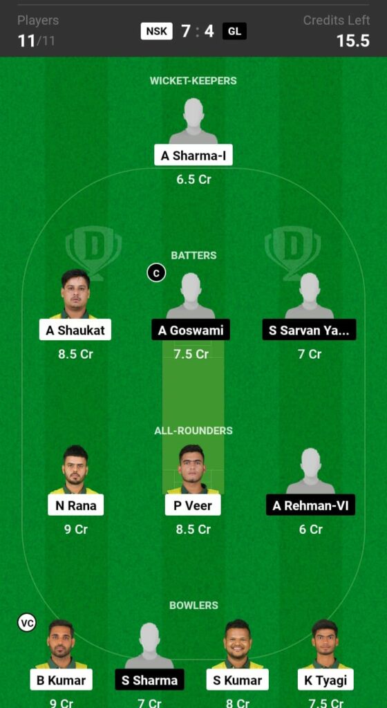 NSK vs GL Dream11