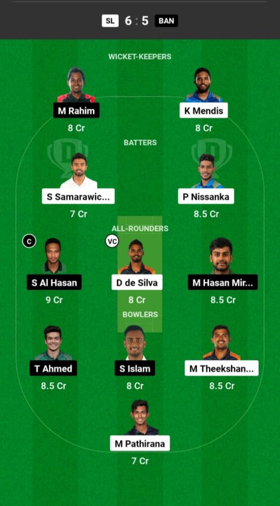 SL vs BAN Dream11