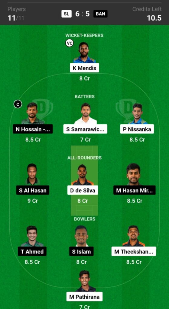 SL vs BAN Dream11