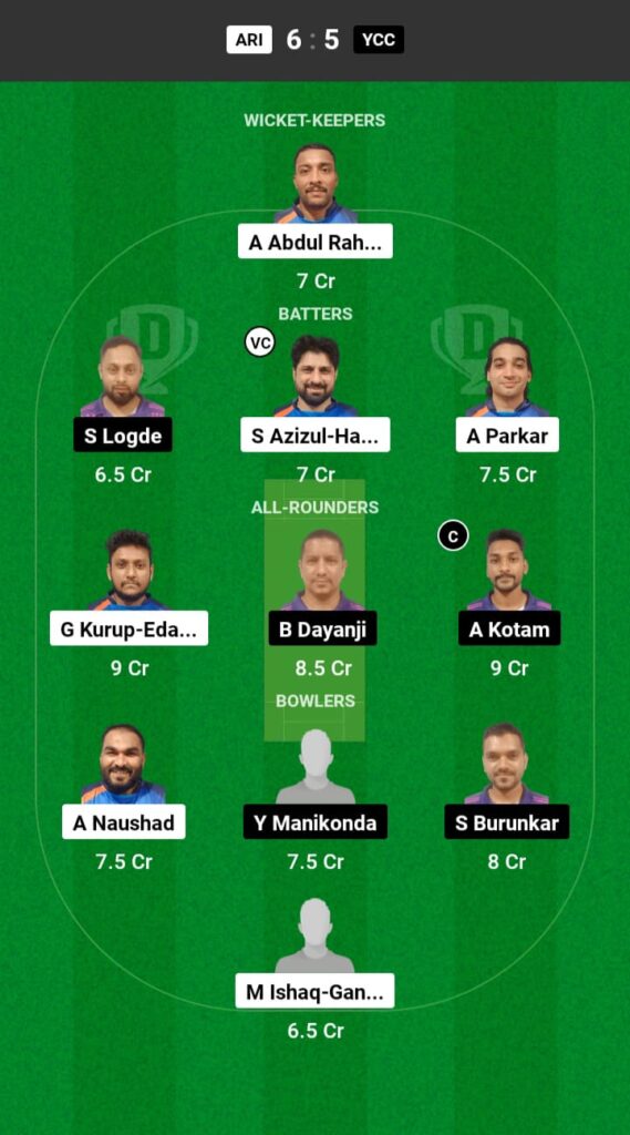 ARI vs YCC Dream11