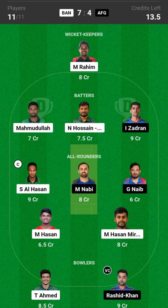 BAN vs AFG Dream11