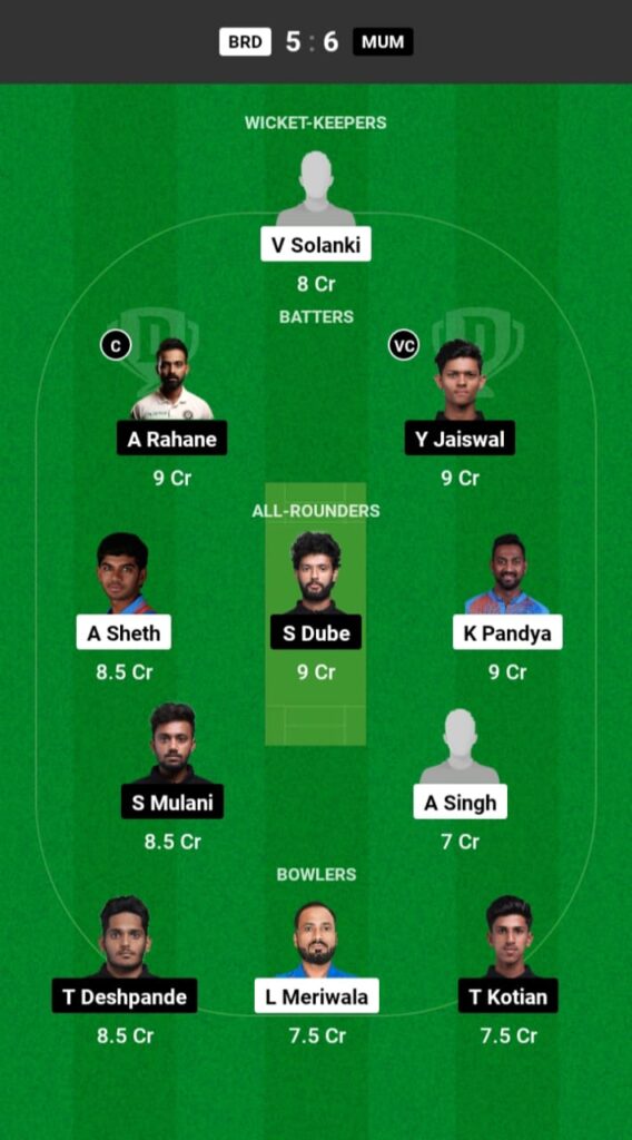 BRD vs MUM Dream11