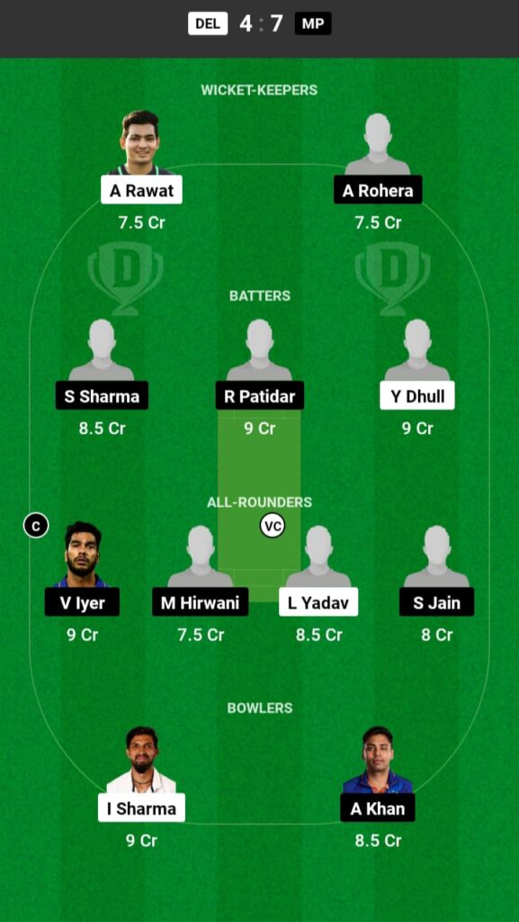 DEL vs MP Dream11