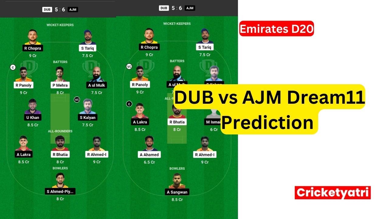 DUB vs AJM Dream11