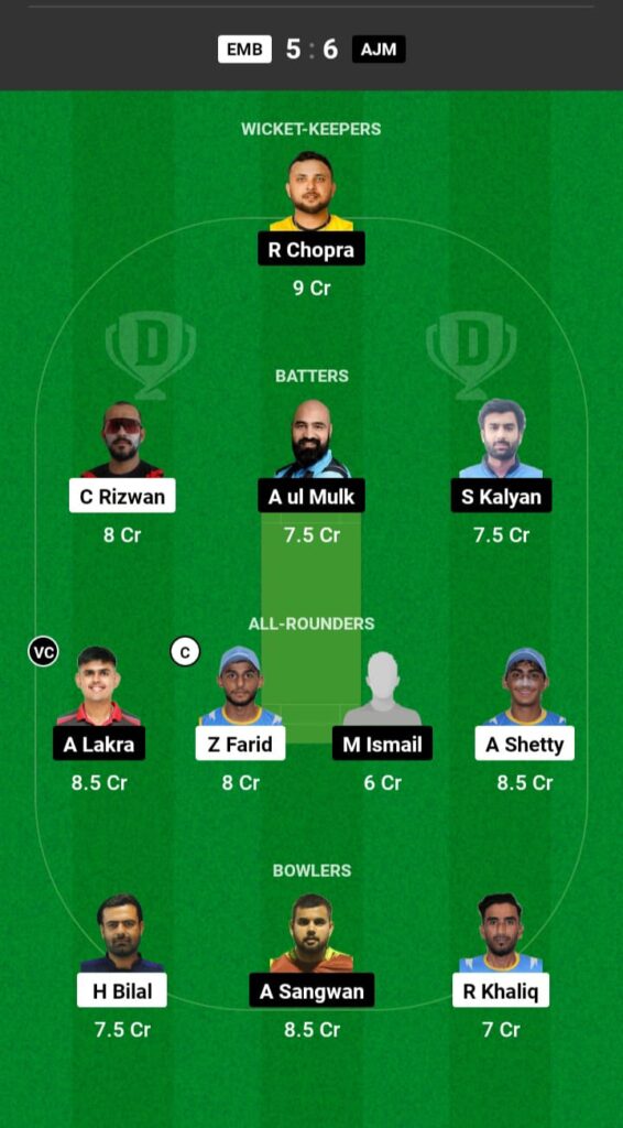 EMB vs AJM Dream11