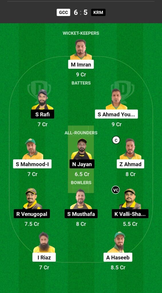 GCC vs KRM Dream11