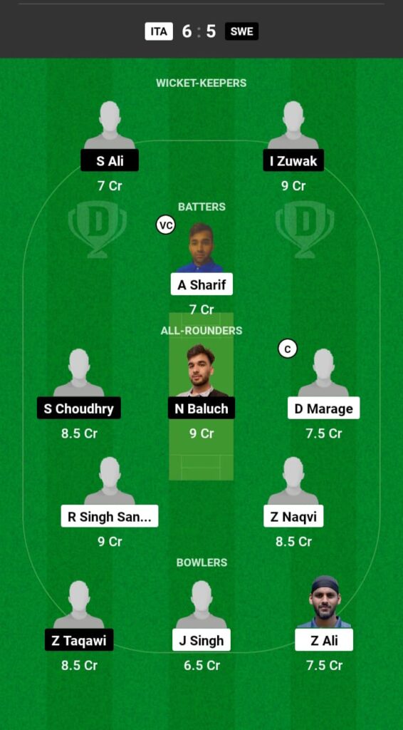 ITA vs SWE Dream11