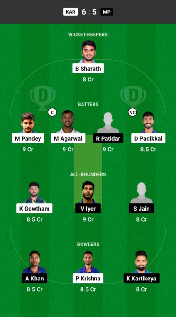 KAR vs MP Dream11