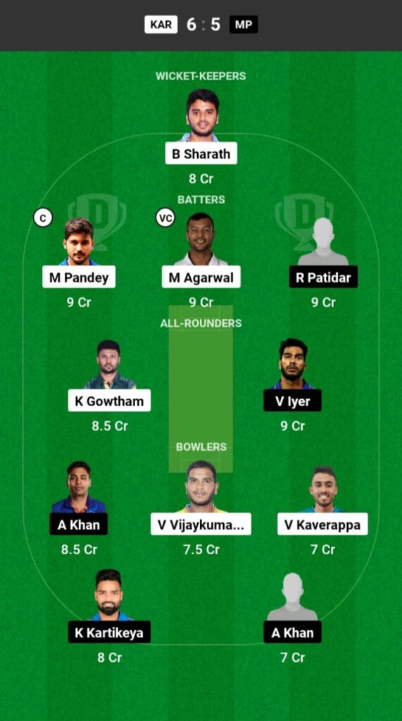 KAR vs MP Dream11