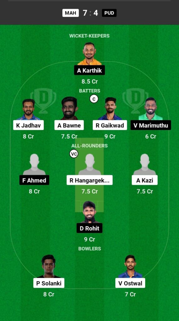 MAH vs PUD Dream11