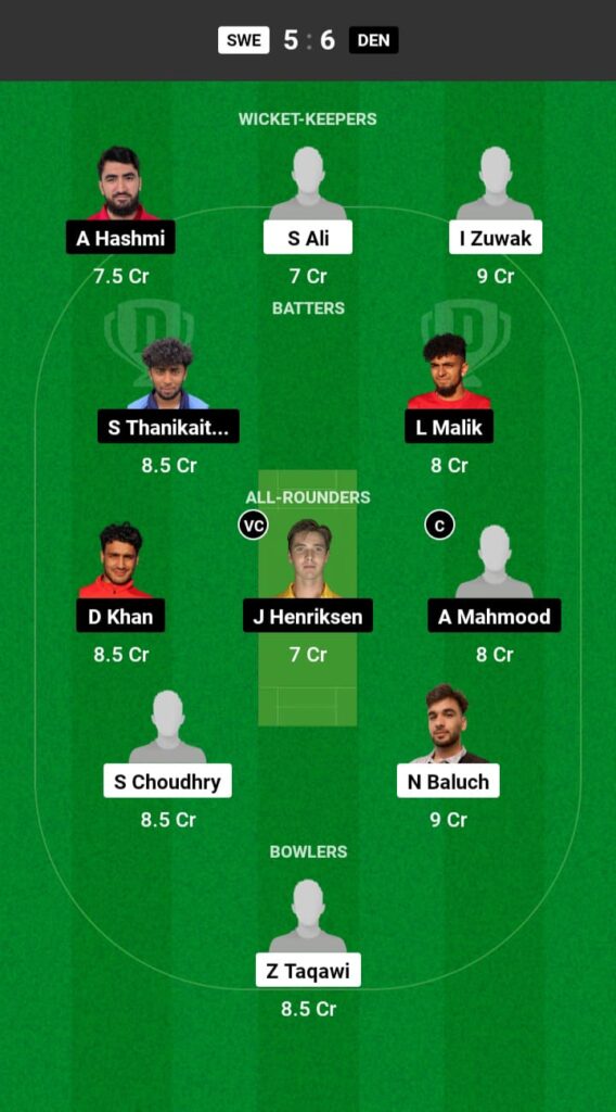 SWE vs DEN Dream11