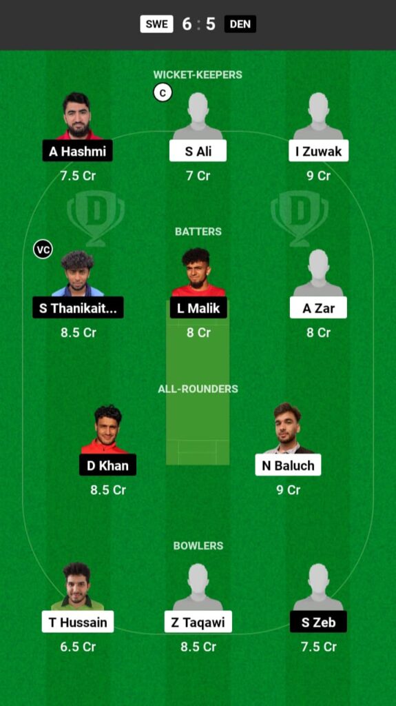 SWE vs DEN Dream11