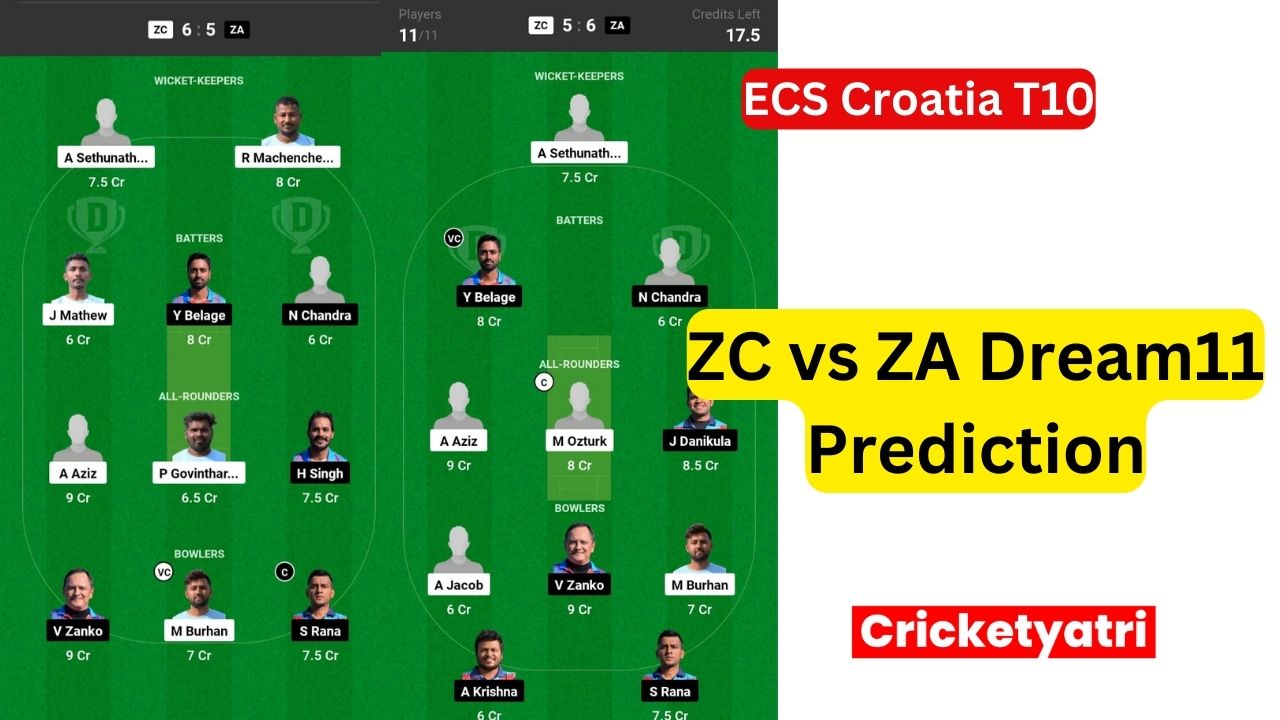 ZC vs ZA Dream11