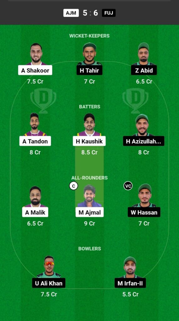 AJM vs FUJ Dream11