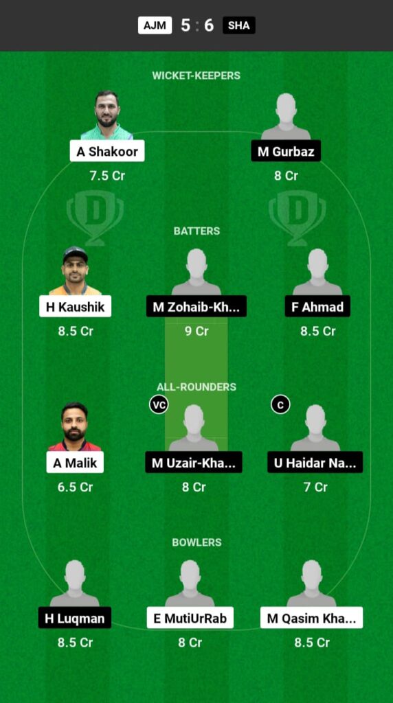 AJM vs SHA Dream11