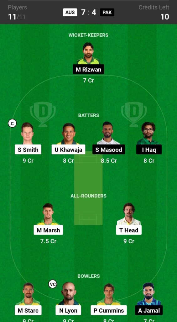 AUS vs PAK Dream11