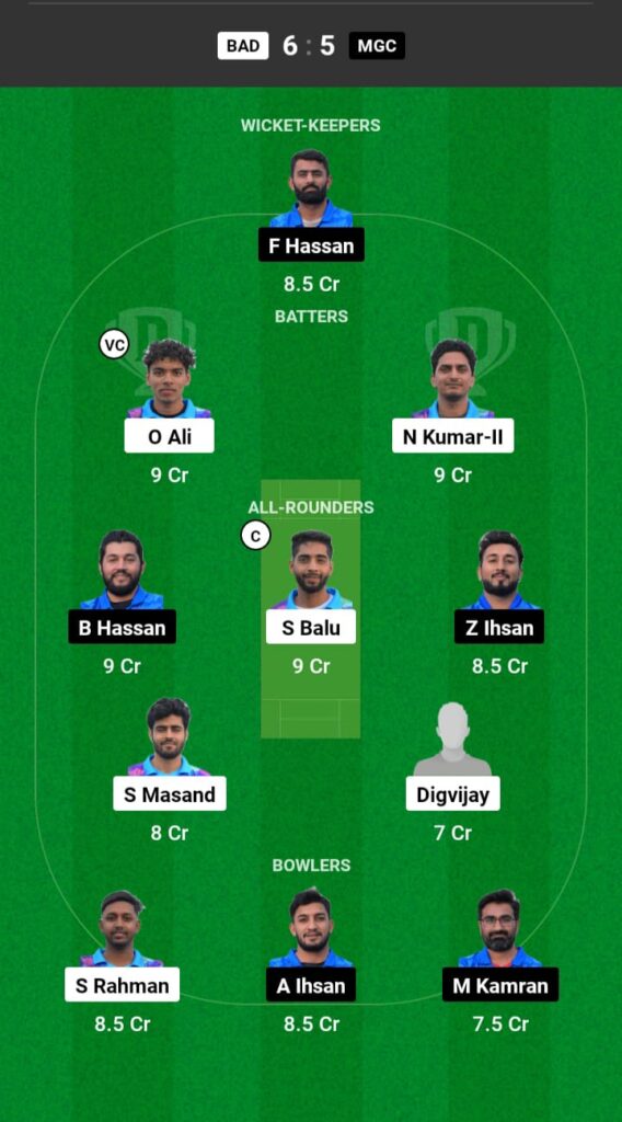 BAD vs MGC Dream11